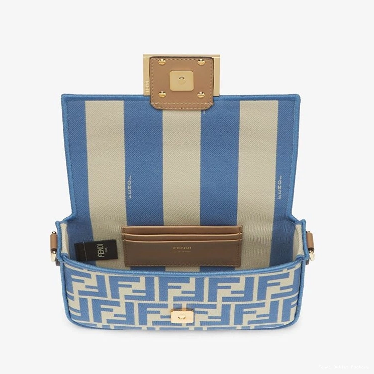 Vintage HOT Baguette Mini Motif In Fabric Blue FF Bag Fendi 0709